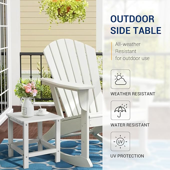 UDPATIO Outdoor Side Table for Patio, 2PCS 16 x 16 inches Adirondack Table Poolside Patio Table, HDPE End Table for Outside Backyard Pool Indoor Companion