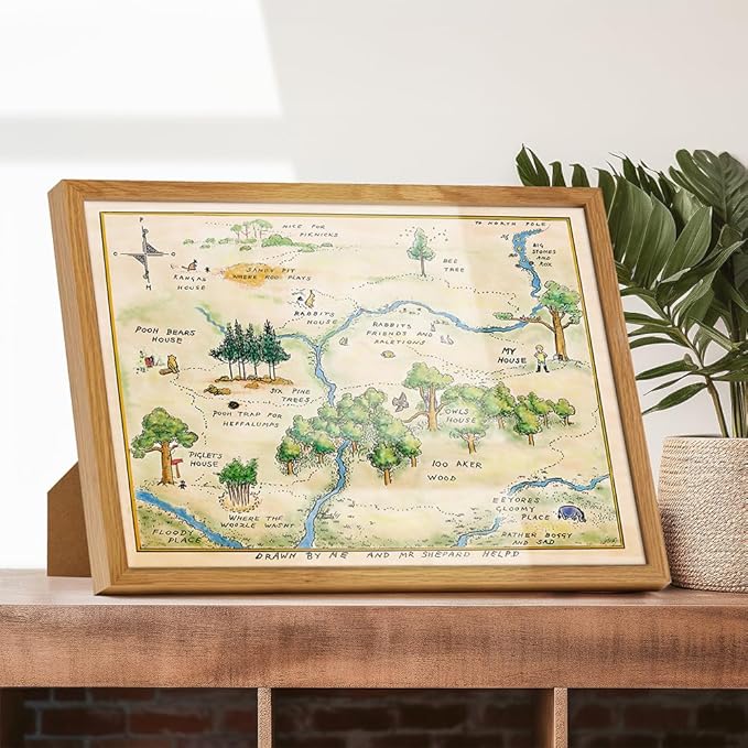 Winnie Pooh Nursery Decor FRAMED - LARGE 11X14 - Toddler Baby Room Wall Art - Little Boys Bedroom Decor - Baby Shower Decorations - Vintage Hundred Acre Wood - Kids Wall Art - Girls Room Decoration