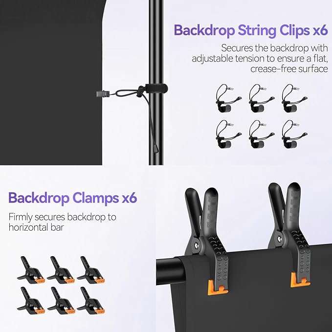 EMART 7 x 10 ft Adjustable Photography Backdrop Stand Kit with 9 x 6ft Black Curtain and Portable Large Format Screen with Polyester Material for Party, Live Game, Interviews, YouTube, TIK Tok