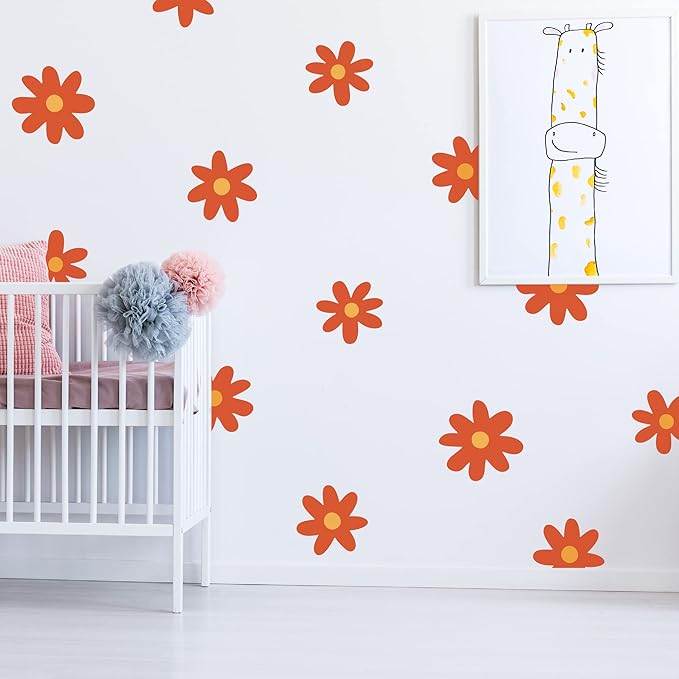 A Room with Flower Vinyl Daisy Wall Decals, Peel and Stick Floral Stickers for Nursery, Kids Bedroom Livingroom Home Wall Art Decor-Burnt Orange