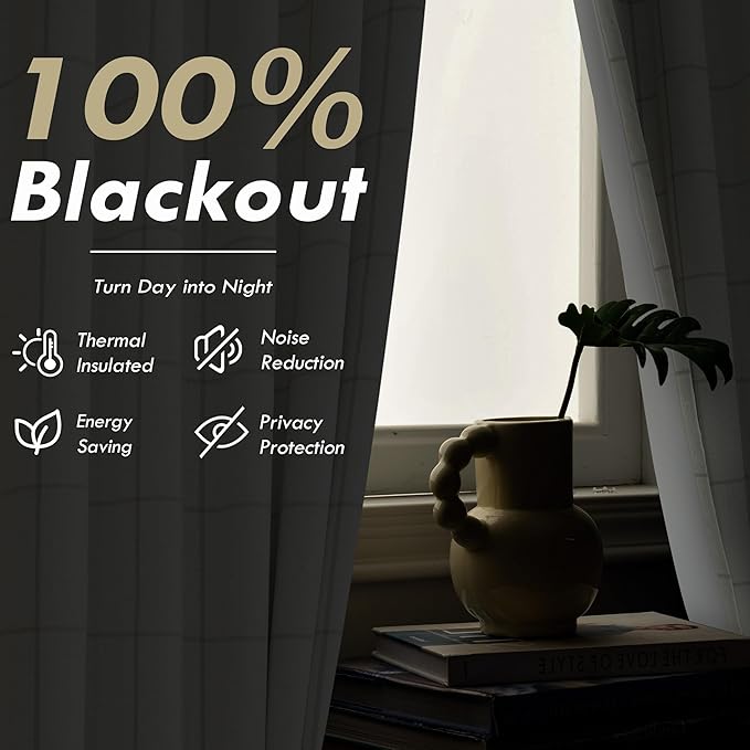 DriftAway 2 Panels 100% Blackout Windowpane Plaid Linen Curtains Double Layer Drapes for Bedroom 96 Inches Long Farmhouse Thermal Insulated 3.25 Inch Rod Pocket Back Tab for Living Room Taupe