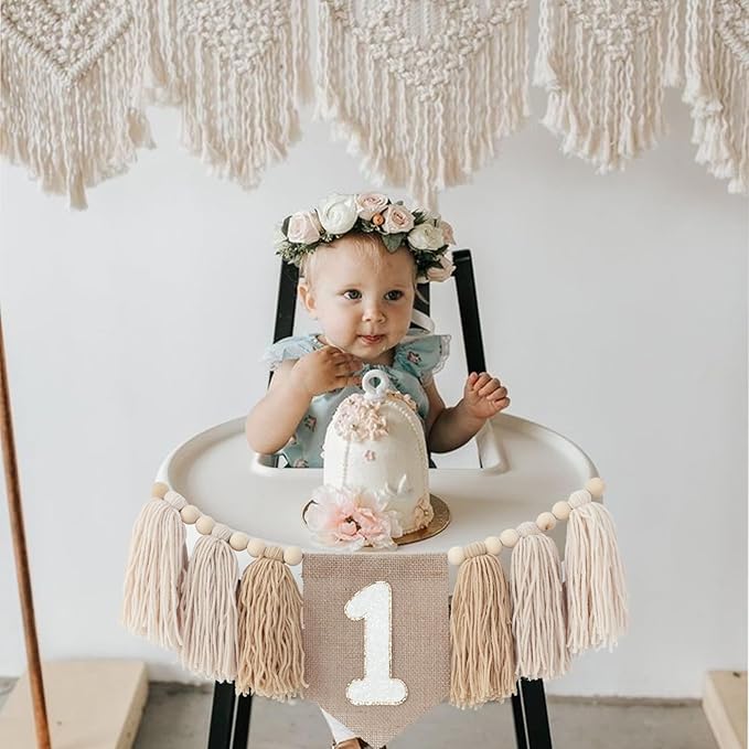 Handmade Boho Burlap Khaki 1st Birthday Decorations For Boys One High Chair Banner Boy First Highchair Banner Wild One Birthday Decorations Wall Hangings Photoshoot Props Photo Props