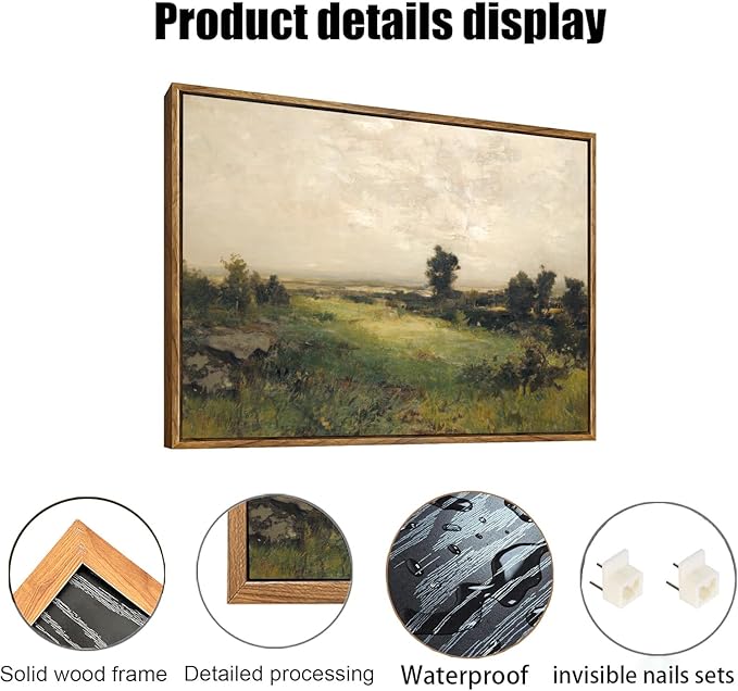 OIQArtOIQ Vintage Landscape Canvas Wall Art Framed Natural Scenery Painting Artwork Prints France Country Wilderness Farmhouse Decor Pictures Kitchen Bedroom Living Room Bathroom