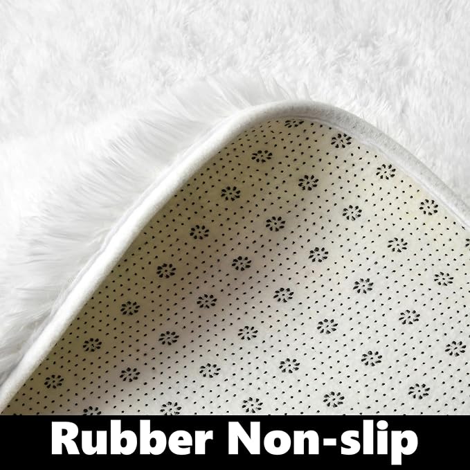 EVOIONOS White Hexagon Area Rug for Princess Tent, 4x4.6 Feet, Fluffy, Soft, Non-Slip, Comforts, Washable