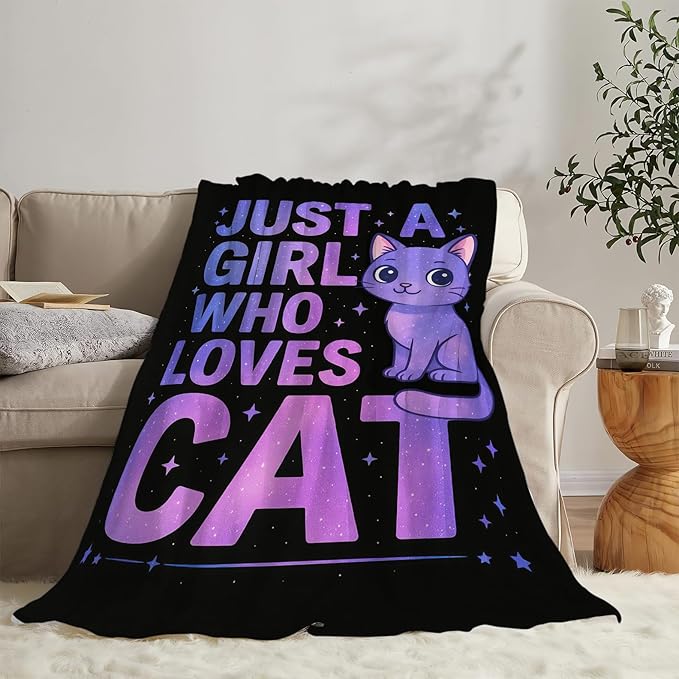 Cat Throw Blanket Lovely Kitten Pet Just A Girl Who Loves Cat Fleece Blanket Soft Cozy Fuzzy Plush Warm Stuff Bedding Blankets Gifts for Kids Cats Lover Girls Boys Kids Adult Men Women 40"X50"