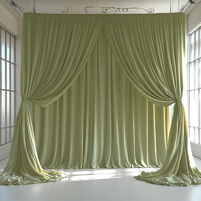 10x10FT Sage Green Backdrop Curtains for Wedding Parties, Wrinkle Free Photo Backdrop Curtains for Wedding Birthday Party Baby Shower, Fabric Drape with Rod Pockets 5ft x 10ft, 2 Panels