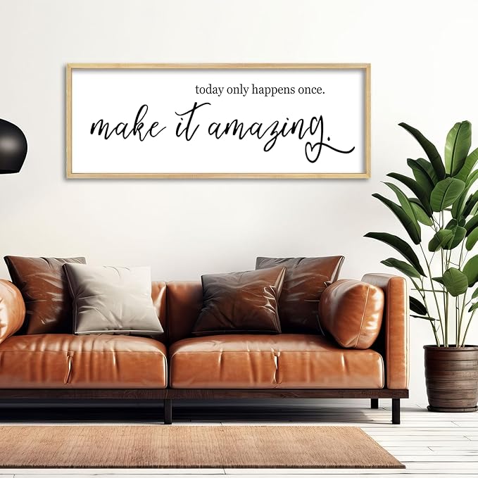 YWJKWLGS Inspirational Quotes for Home office Wall Decor 40x15 Inch Motivational Wall Art Today Only Happens Once Make It Amazing Sign Living Room Large positive Wood Framed Hanging (Wood)