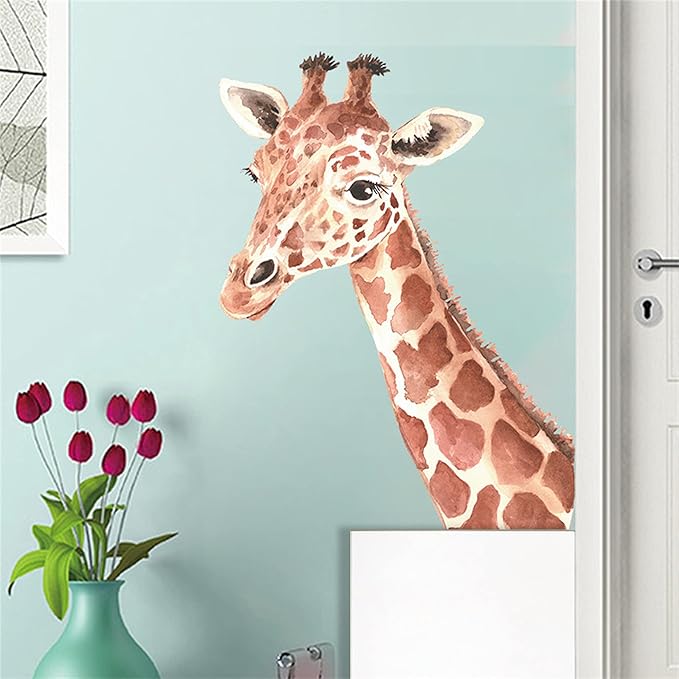 ROFARSO Lifelike Lovely Cute Giraffe Animal Vinyl Wall Stickers Removable Wall Decals Art Decorations Decor for Nursery Baby Bedroom Playroom Living Room Murals