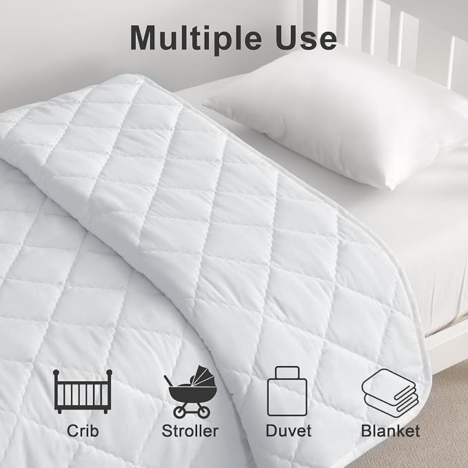 BEDSUM 100% Brushed Microfiber Down Alternative Toddler Comforter, Ultra Soft Lightweight and Warm Breathable Crib Quilted Blanket for Nursery Stroller Bed, 39x47 Inches, White