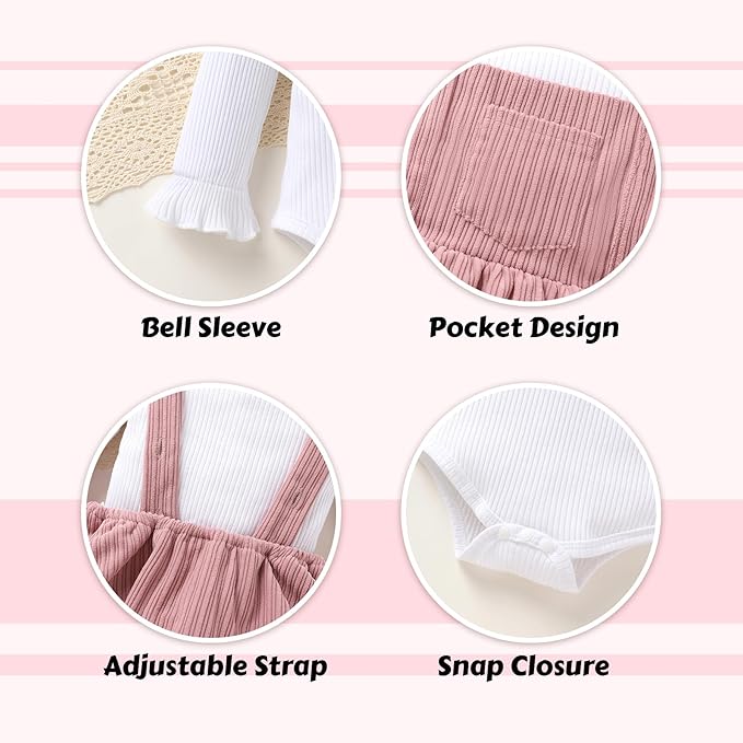 YOUNGER TREE Newborn Baby Girl Fall Winter Outfits Long Sleeve Romper Corduroy Overall Dress Infant Skirt Clothes Sets