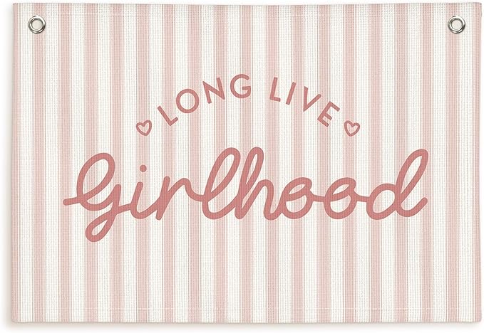 Lacama Long Live Girlhood Banner, Pink Linen Banners Wall Hanging Banner Flag Decor for Toddler Girls Room Nursery, Wall Hanging Flag 30x20 In