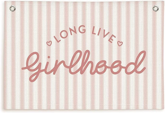 Lacama Long Live Girlhood Banner, Pink Linen Banners Wall Hanging Banner Flag Decor for Toddler Girls Room Nursery, Wall Hanging Flag 30x20 In