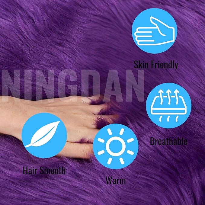 12inch Square Small Faux Fur Sheepskin Cushion Soft Plush Area Rug,Photo Background for Small Product Desktop Photography,Display and Decor,Jewelry,Nail Art,Locker Accessories (Purple)