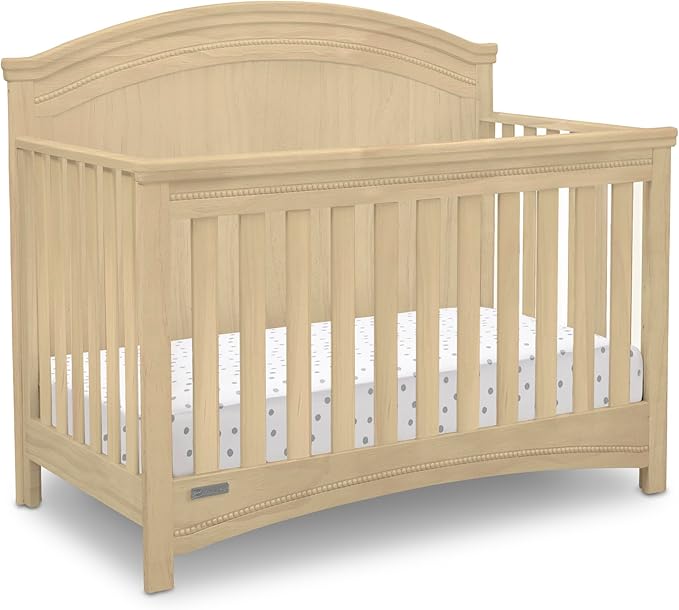 Delta Children Simmons Kids SlumberTime Emma 4-in-1 Convertible Baby Crib N More - Greenguard Gold Certified, Natural Sandstone