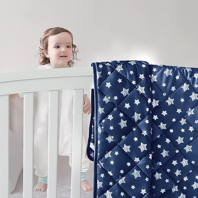 Baby Blanket for Boys and Girls, Soft Cozy Toddler Comforter Quilted with Navy Star Print, Ultra Soft and Comfortable Down Alternative Crib Comforter, 39x47 Inches