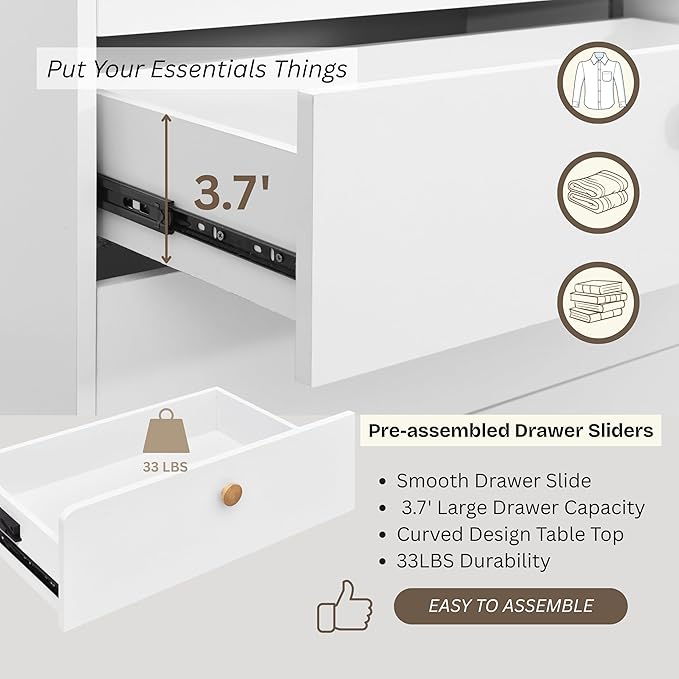 ELISA HOME Aries 5 Drawer Chest for Bedroom, Modern Wide Chest of Drawers, Wood Storage Organizer for Clothes, Entryway, Hallway, Nursery or Living Room, White