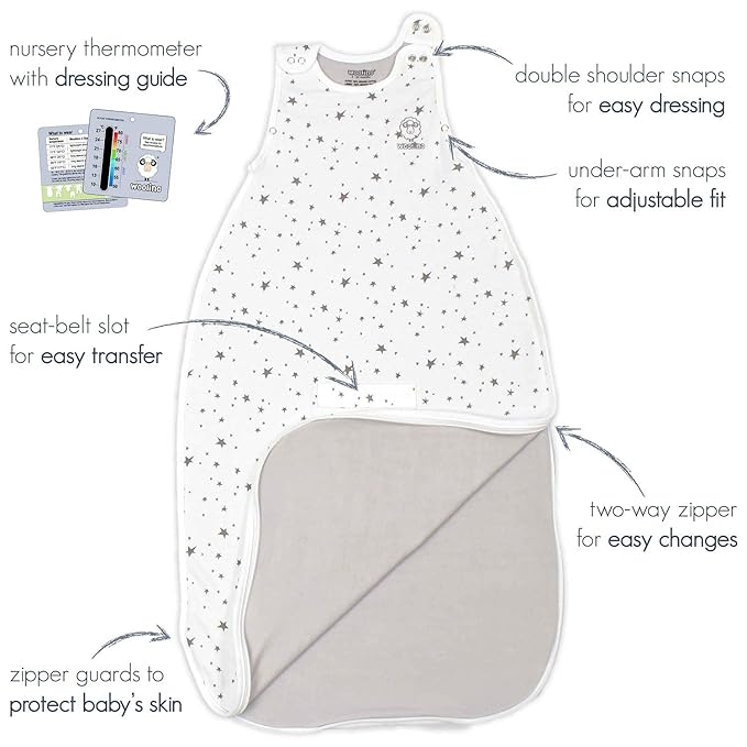Woolino Merino Wool & Organic Cotton Baby Sleep Sack 2-24 Months – Ultimate 4-Season Baby Sleeping Bag, Universal Size Wearable Blanket, 2-Way Zipper & Adjustable Fit, Year-Round Use – Palms