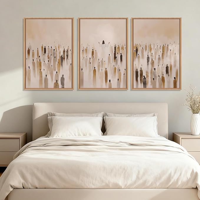 HLNIUC Jesus Feeds The 5000 Easter Christian Wall Art Set of 3, Minimalist Canvas Wall Decor, Bible Scripture 16"x24" Framed Art, Abstract Religious Prints for Living Room, Bedroom, Church