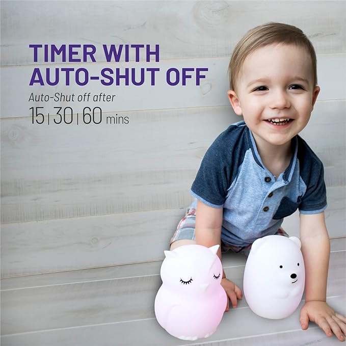 Lumipets Remote Control Silicone Night Light for Kids - Owl Design with 9 Soft Colors & Sleep Timer - Rechargeable, Battery-Operated Lamp for Bedroom | Baby Nursery, Toddler, Girls, Boys