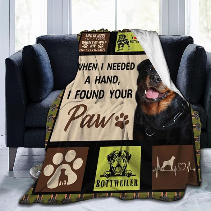Rottweiler Blanket Rottweiler Gifts Throw Blanket Super Soft Flannel Fluffy Plush Cozy Fuzzy Fleece Stuff Animals Blanket Decor for Dog Lover Woman Girl Kids Adults Man for Bed Sofa Couch 40"X50"