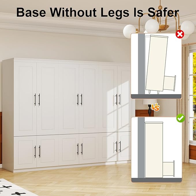 White Armoire Wardrobe Closet with 6 Door: Wood Wardrobe Closet Combination Cabinet Wooden Bedroom Armoire with Hanging Rods for Home/Bedroom/Living Room