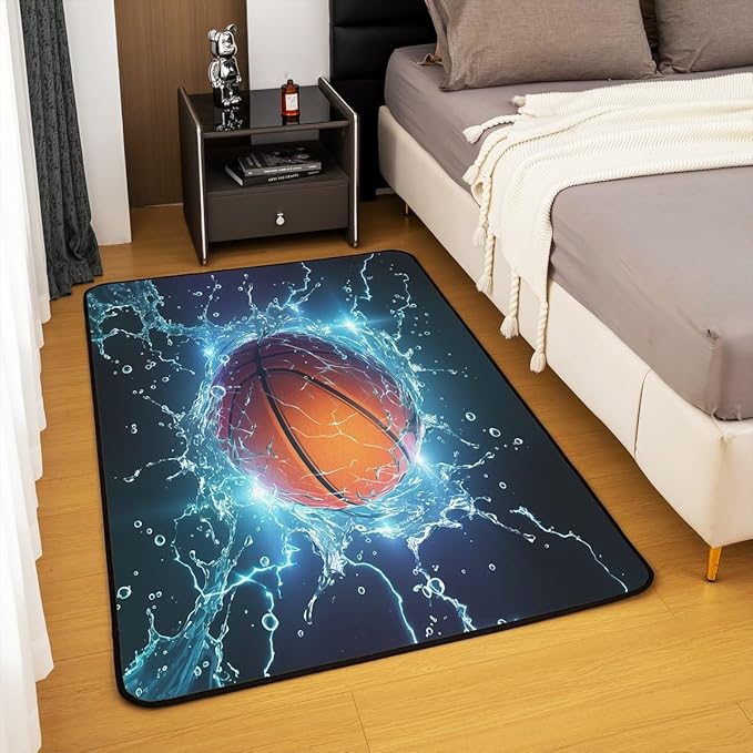 jejeloiu Basketball Area Rug 5x7 Sports Theme Living Room Rugs for Bedroom Soft Kids 3D Ball Decorative Carpet Inside Entryway Accent Rug Floor