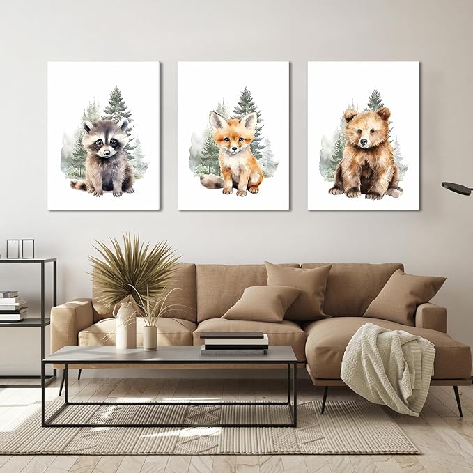 Shwing 3Pcs Safari Nursery Decor - Cute Animals Canvas Wall Art - Framed 24x16 Inch