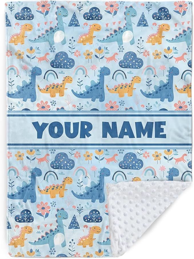 Personalized Baby Blankets for Boys Girls, Custom Baby Blanket with Name, Receiving Swaddle Blanket Suitable for Infants & Toddler, Nursery Newborn Baby Crib, Dino(47" x60)