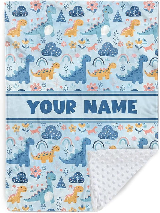 Personalized Baby Blankets for Boys Girls, Custom Baby Blanket with Name, Receiving Swaddle Blanket Suitable for Infants & Toddler, Nursery Newborn Baby Crib, Dino(47" x60)