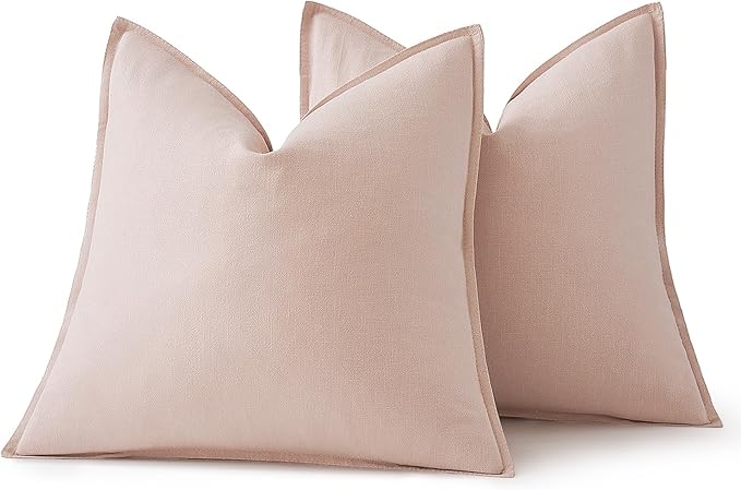 MIULEE Decorative Linen Pillow Covers 20x20 Inch Light Pink Boho Farmhouse Neutral Couch Throw Pillows for Bed Pack of 2 Accent Modern Pillowcase Sofa Livingroom Home Decor