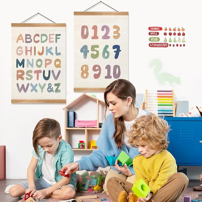 ZTGDA Alphabet Numbers Posters Set of 2, Alphabet Numbers Wall Art Poster, ABC Banner Poster, Number Banner Wall Hanging Decor for Toddler Room Playroom Nursery Wall Classroom Decor (12x16inch 123)