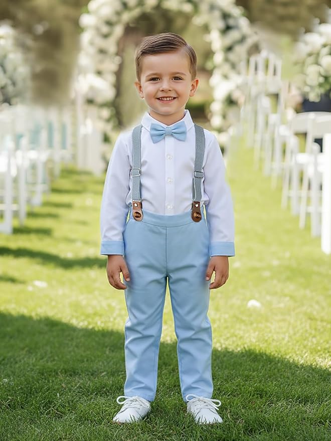 Baby Boys Pants Sets, Infant Long Sleeve Shirt + Pants + Bow Tie + Suspenders,Toddler Outfits