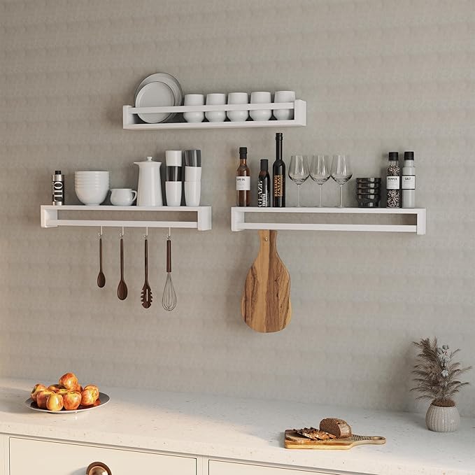 Heimlove Nursery Floating Shelves, Solid Wood Nursery Book Shelves for Wall, 32 inch Bookshelf for Kids, Wall Mounted Shelves for Books,Toys and Decor Storage, Set of 2 (White)