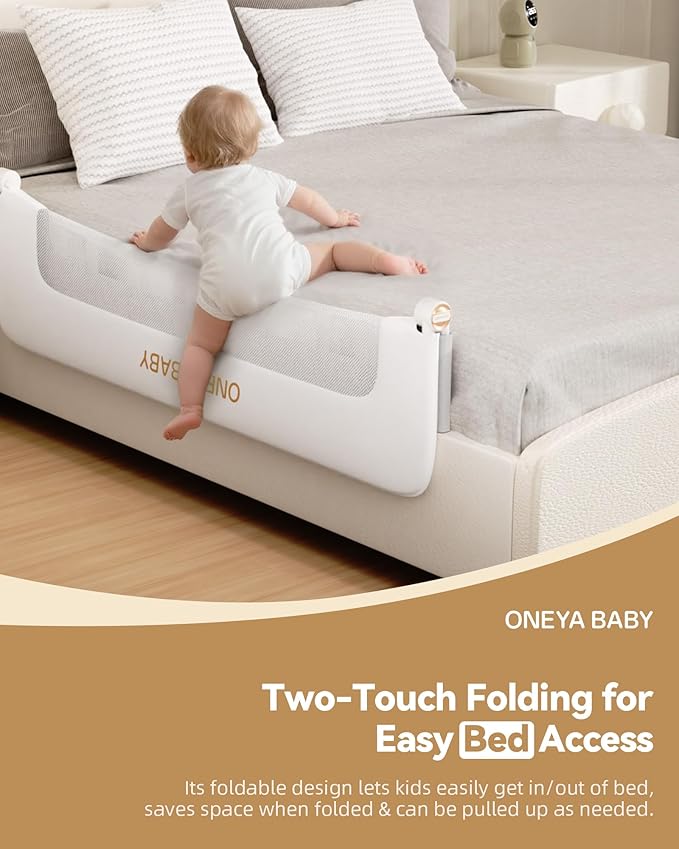Baby Bed Rail Guard, 59in Thickened Toddler Bed Rail for Toddlers, Extral Tall Swing Down Kids Child Safety Side Railing Guards/Rails for Twin, Full, Queen, King Bunk Size Bed, White/Grey, 27”H