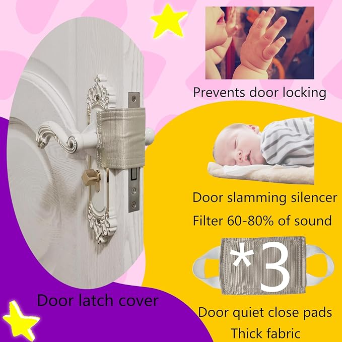 Door Latch Silencer, Quiet Door Closer Cushion, Padded Door Latch Cover for Baby, Nursery, Light Sleepers Noise Reduced Prevent from Locking for Toddler Safety - 4.1 * 3.1 inch, Brown, Pack-3