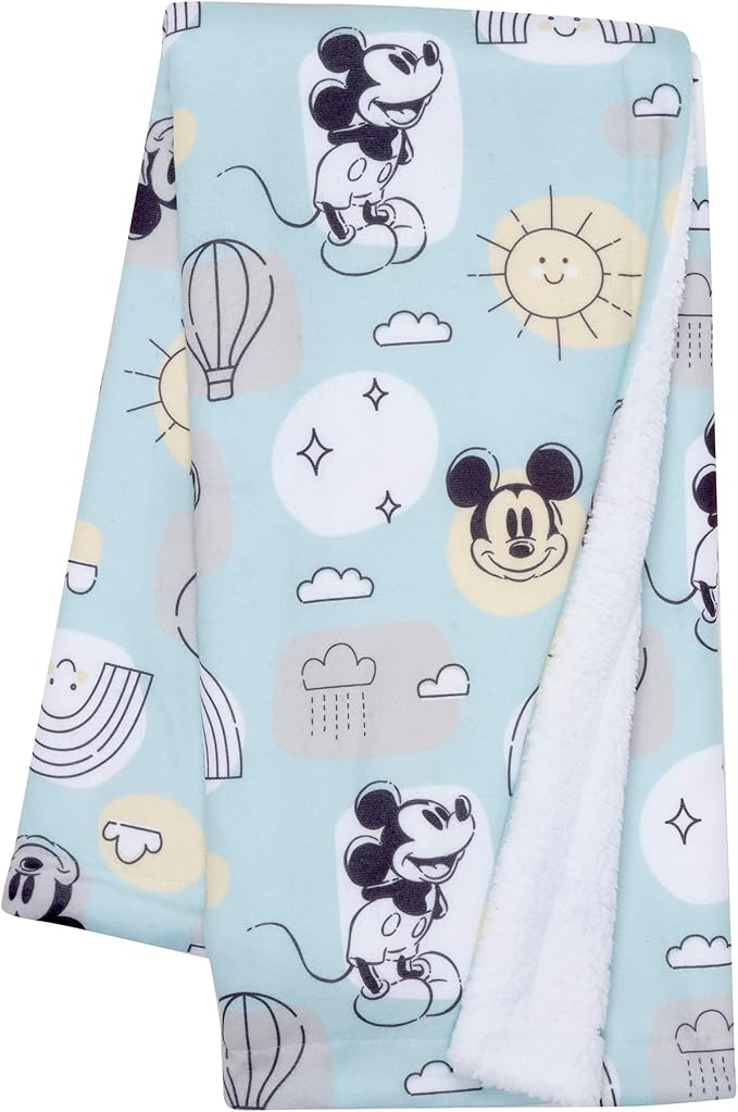 Lambs & Ivy Disney Baby Classic Mickey Mouse Blue/White Soft Fleece Baby Blanket