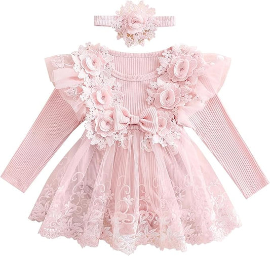 Giraropa Baby Girl Fall Winter Clothes Long Sleeve Romper Dress + Socks + Headband Newborn Infant Cute Casual Outfits