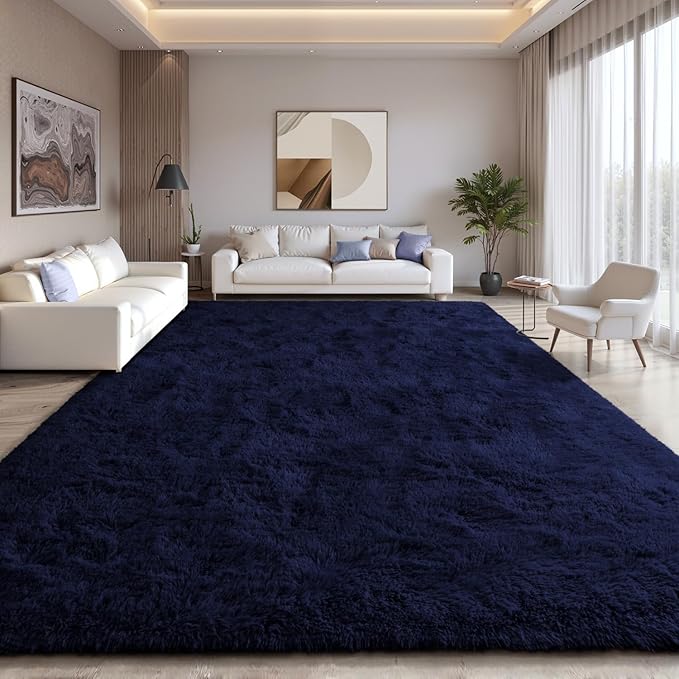 EVOIONOS 6x9 Washable Large Area Rug for Living Room, Fluffy Shag Rug for Bedroom, Ultra Soft Plush Non Slip Carpet Indoor Floor Bedside Nursery Kids Girls Room Dorm, Home Decor Aesthetic, Navy Blue