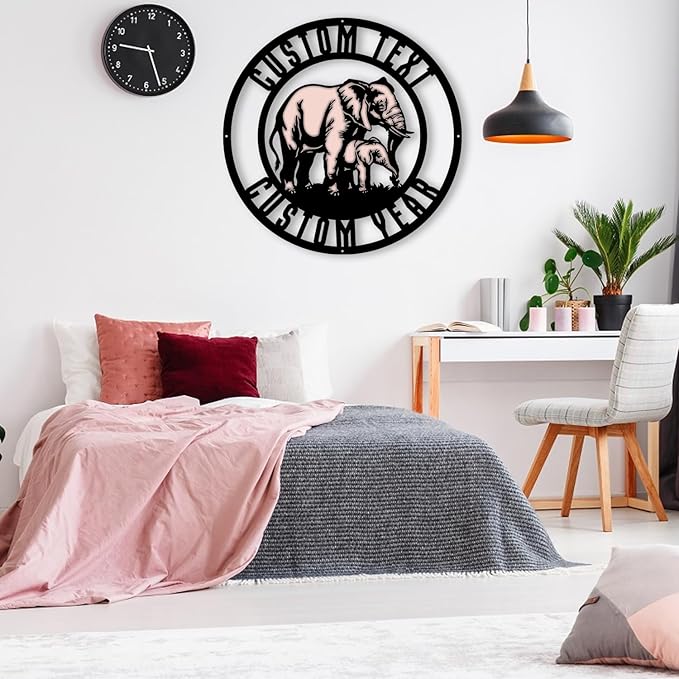 Custom Elephant Metal Sign, Kid’s Nursery Decor, Personalized Wall Art for Wildlife Lovers, Personalized Birthday/Mother’s Day Gift for Mom/Grandma/Women