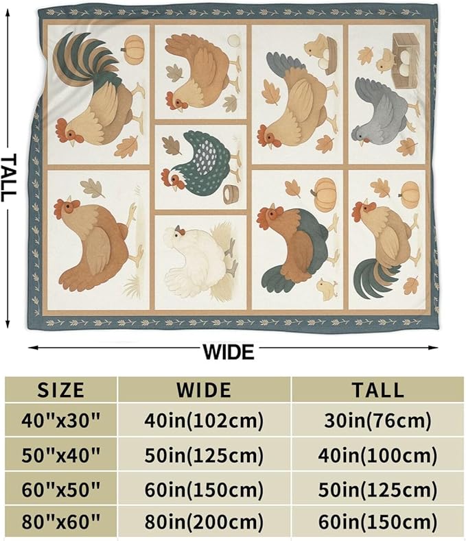 Chicken Blanket Rooster Throw Blanket Soft Cozy Fleece Fuzzy Plush Warm Stuff Bedding Farm Animal Roosters Blankets Gifts for Boys Girls Kids Adult Men Women 50"X60"