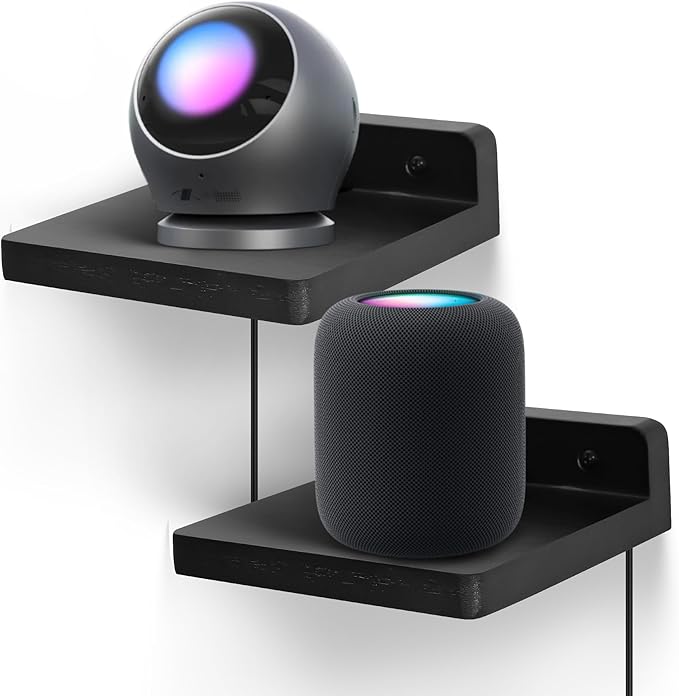 Small Floating Shelf for Wall,5 Inch Wooden Wall Shelf Set of 2,Mini Speaker, Baby Monitor,Cameras，Figurines Display Stand, for Bedroom, Gaming Room, Living Room, Bathroom, Office(Black)