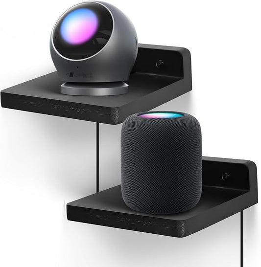 Small Floating Shelf for Wall,5 Inch Wooden Wall Shelf Set of 2,Mini Speaker, Baby Monitor,Cameras，Figurines Display Stand, for Bedroom, Gaming Room, Living Room, Bathroom, Office(Black)