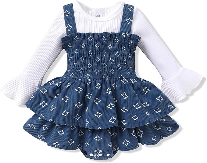 YOUNGER TREE Newborn Baby Girl Fall Winter Outfits Long Sleeve Romper Corduroy Overall Dress Infant Skirt Clothes Sets