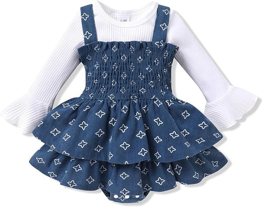 YOUNGER TREE Newborn Baby Girl Fall Winter Outfits Long Sleeve Romper Corduroy Overall Dress Infant Skirt Clothes Sets