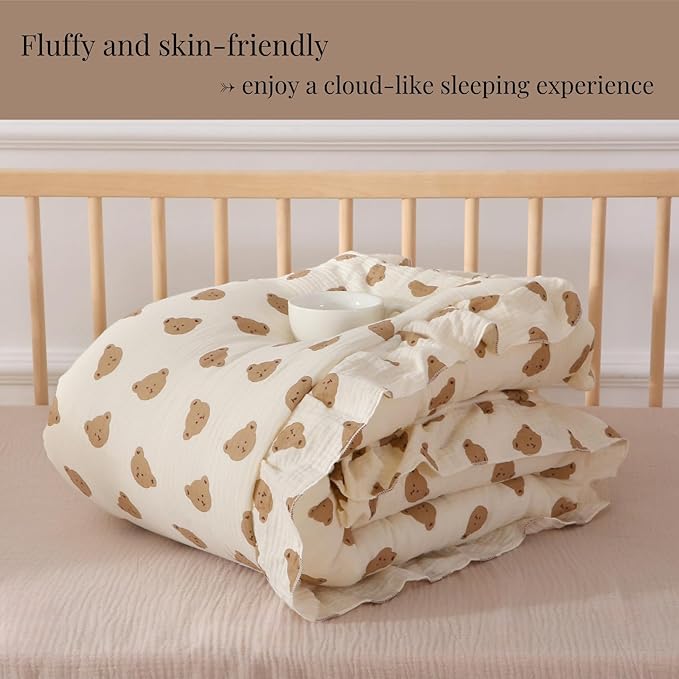 100% Cotton Muslin Crib Comforter/Quilt,Ultra Soft Cozy Reversible Baby Blanket,All Season Toddler Blankets for Boys and Girls, Machine Washable,41"x48"
