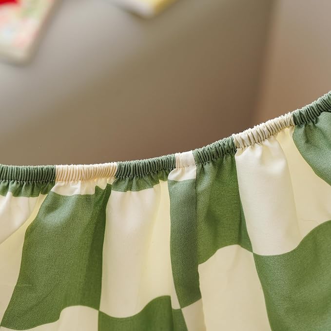 KAREVER Grid Toddler Bedding Set Green White Checkered 4 Pieces Crib Bed Set Kids Pliad Comforter Set