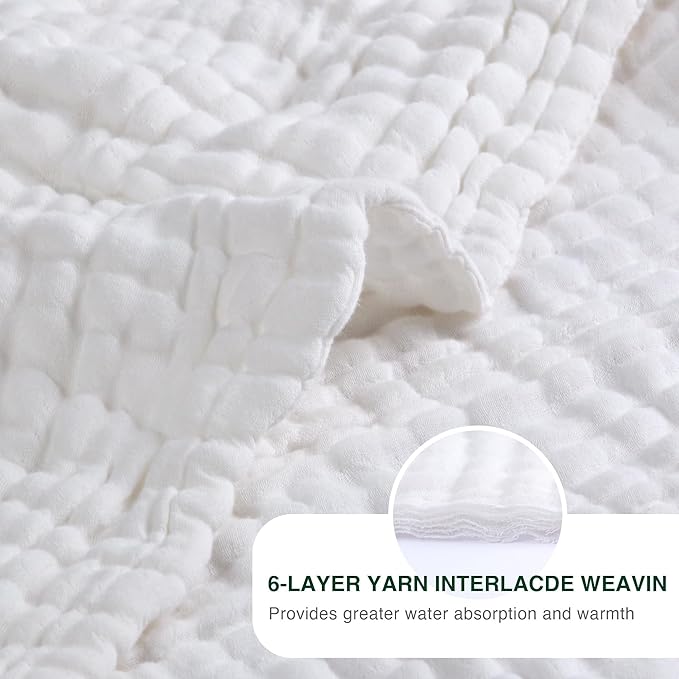 Love's cabin 6 Layer 100% Cotton Muslin Blanket, 108"x90" Muslin King Size Blanket for Bed Couch, Lightweight and Breathable Cotton Gauze for Adult, White