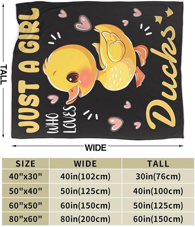Duck Blanket Just A Girl Who Loves Ducks Throw Blanket Flannel Stuff Merch Cozy Decor Fleece Plush Fuzzy Warm Soft Lightweight Bedding Gifts for Men Women Girls Boy Couch 50"X40"