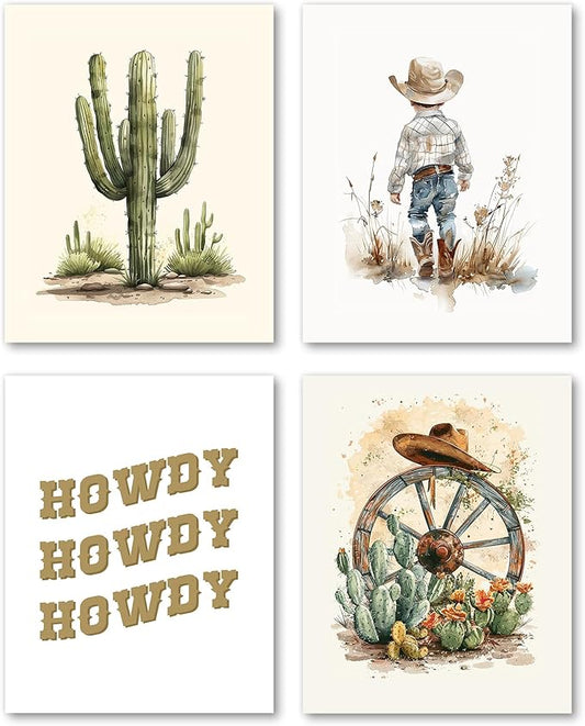 Hxlac Western Cowboy Nursery Wall Art Prints Set of 4 UNFRAMED - Western Wall Decor for Toddler Baby Boy Room, Cowboy Nursery Decor, Boy Room Pictures Wall Decor (8x10 Inches)