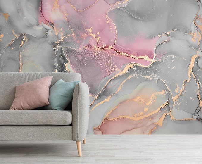 Grey and Pink Marble Wallpaper Abstract Art Texture Background Wall Mural for Bedroom Bathroom（Not Peel and Stick）